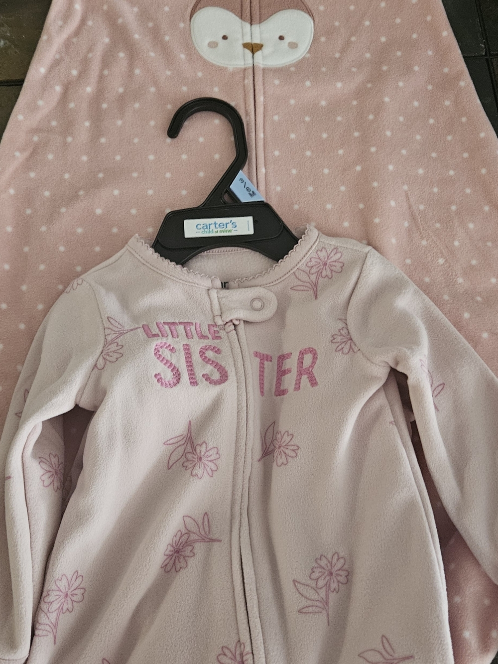 Carter's Pink Floral "Little Sister" Fleece Sleep Sack (Lot Of Two)